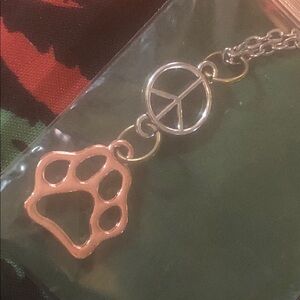 Silver Paw Print & Peace Charm Necklace - Pet Lover Jewelry